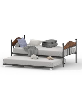 Metal Daybed with Headboard, Sofa Bed Frame with Steel Slats and Optional Pop-Up Trundle for Bedroom or Living Room