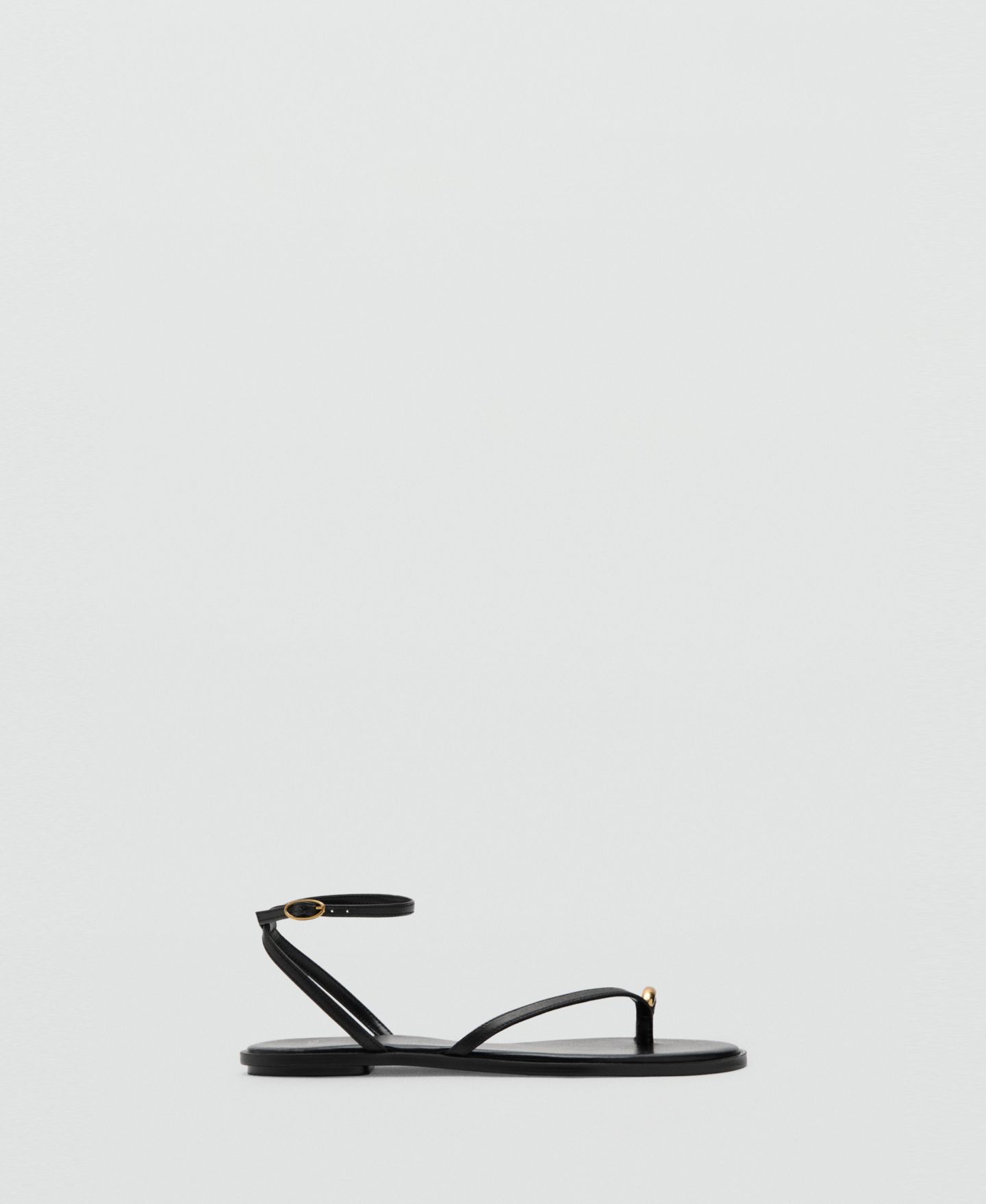 Женские сандалии MANGO Metallic Detail Leather Strap, цвет: Чёрный — фото 1
