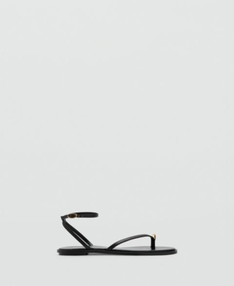 Женские сандалии MANGO Metallic Detail Leather Strap, цвет: Чёрный