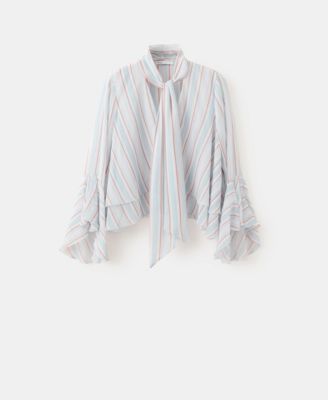 Women's Ruffles Stripe-Patterned Blouse
