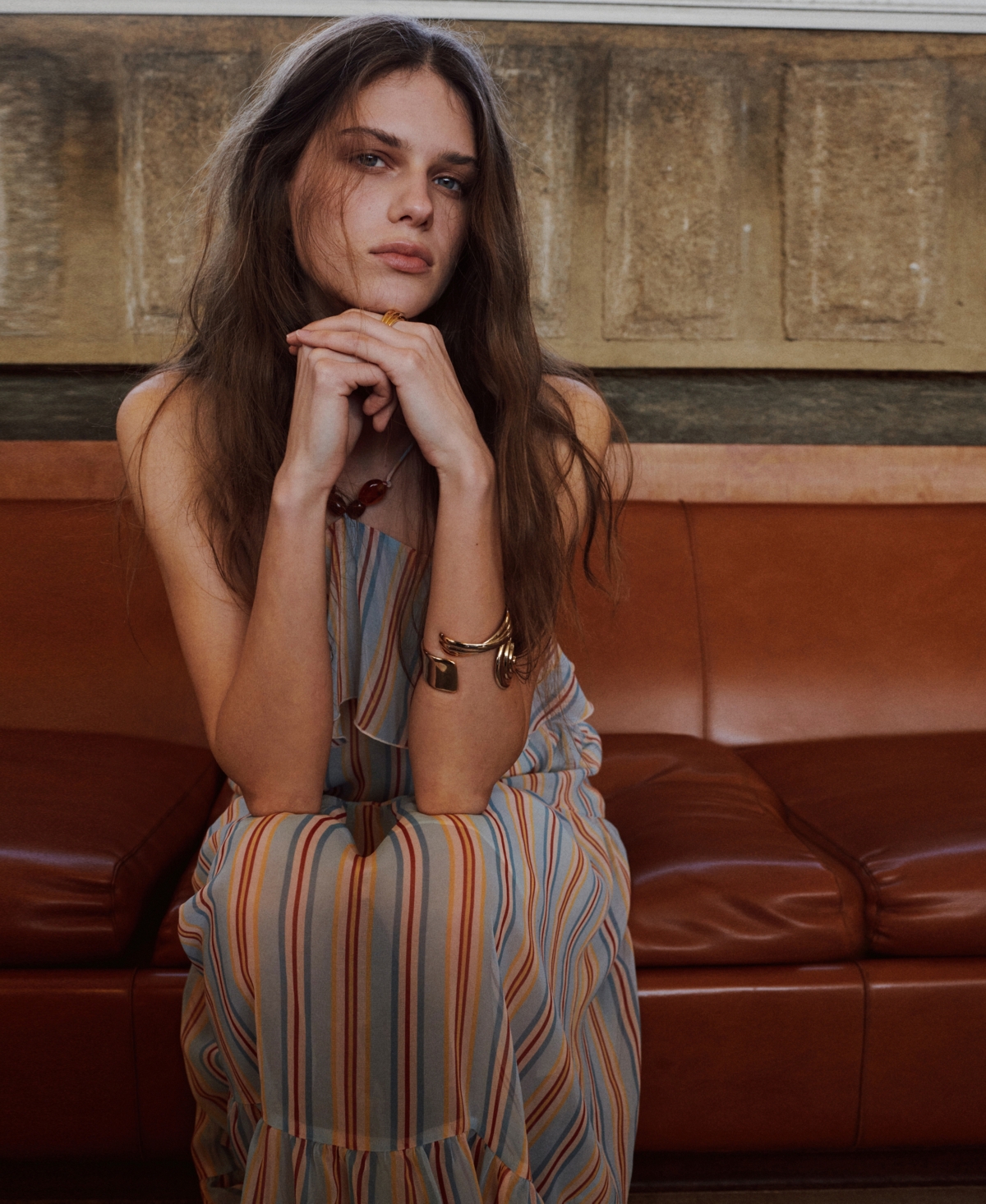Mango Women's Ruffled Striped Dress