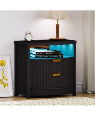 Modern Nightstand With Human Sensor Light, Charging Station, Lockable Drawer