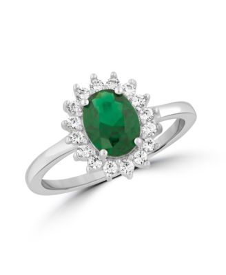 Elegant Oval Emerald Halo CZ Flower Design Ring