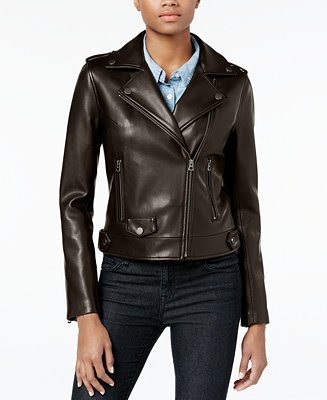 Lucky Brand Faux-Leather Moto Jacket - Coats - Women - Macy's