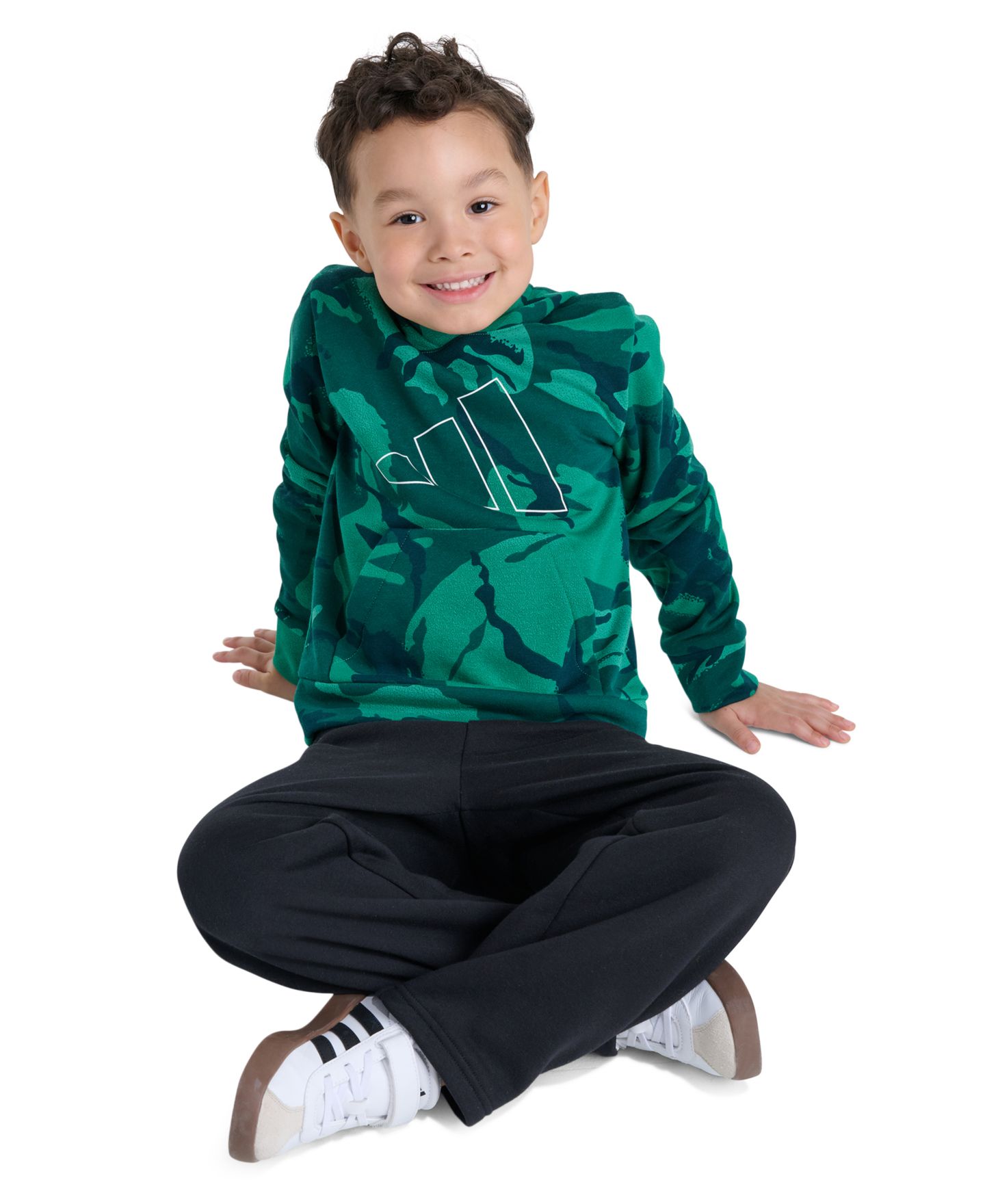 Детский комплект adidas: худи с длинным рукавом и брюки, 2-7 лет, цвет: Зелёный / Чёрный — фото 2