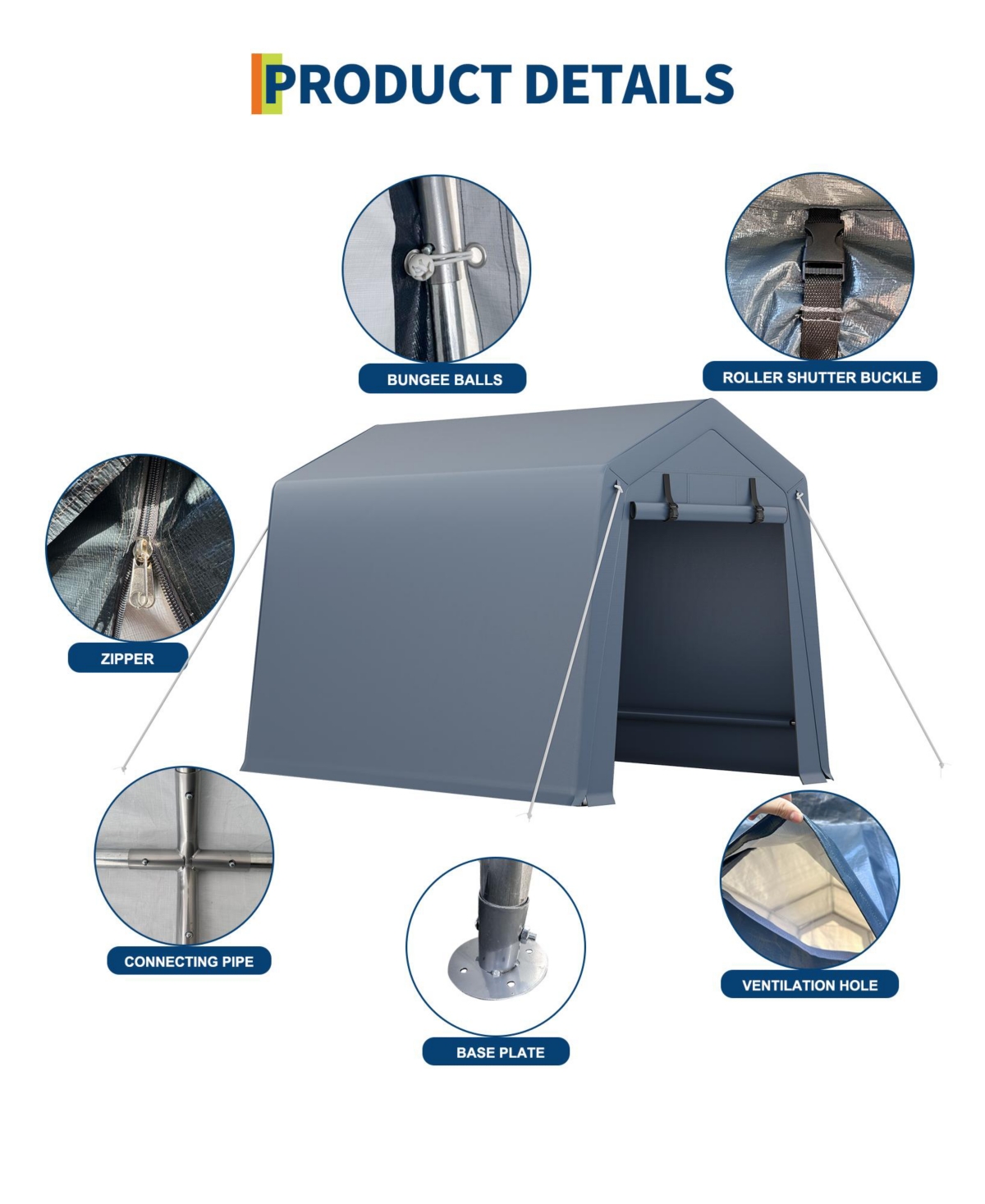 gaomon Portable Carport Motorcycle Shelter, Heavy Duty Pe Fabric Storage Shed, Garage Tent