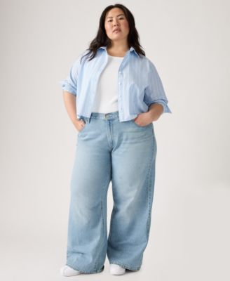 Plus Size Cinch-Waist Lightweight Baggy Jeans