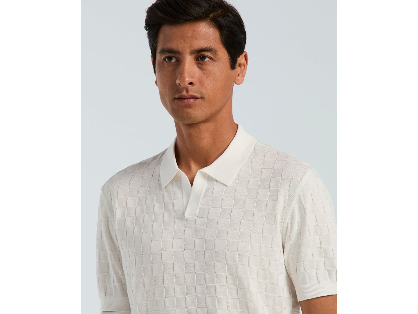 Мужской свитер Perry Ellis Checker Texture Open Polo Sweater, цвет: Белый — фото 4