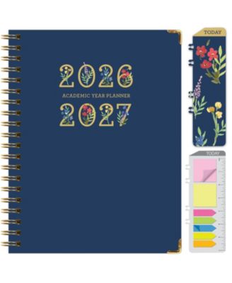 Hardcover Academic Planner 2026-2027 14 Month Daily Weekly Monthly Agenda Bookmark Pocket Folder Sticky Notes