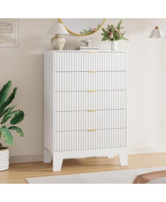 5 Drawer Fluted Dresser – 47“ Tall Wooden Chest of Drawers with Metal Handle, Clothes Storage for Bedroom, Hallway
