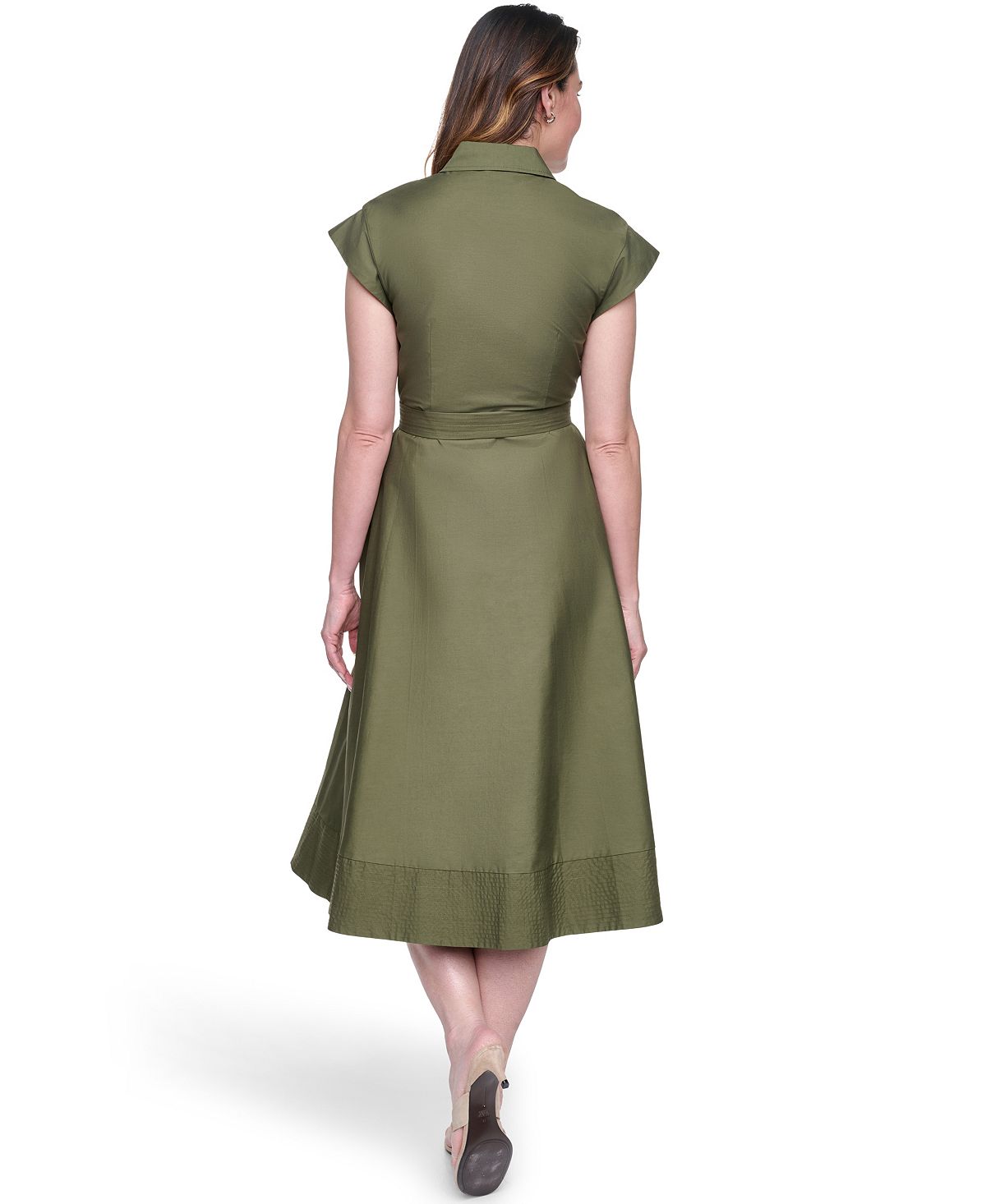 Eliza J Petite Trapunto Stitch Collared Button-Down Midi Shirt-Dress view 4 — MAYCSS fashion products