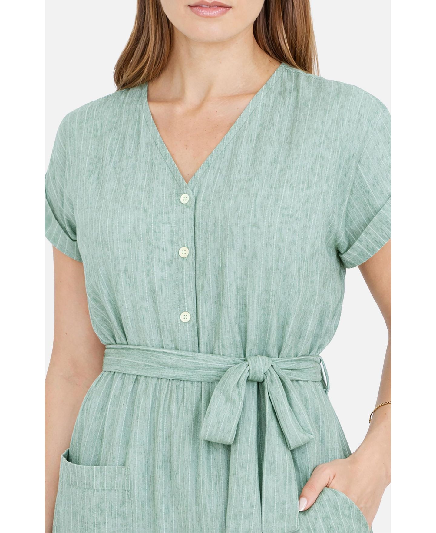 Женский комбинезон Yumi V Neck Kimono Sleeve Jumpsuit, цвет: Хаки зелёный — фото 7