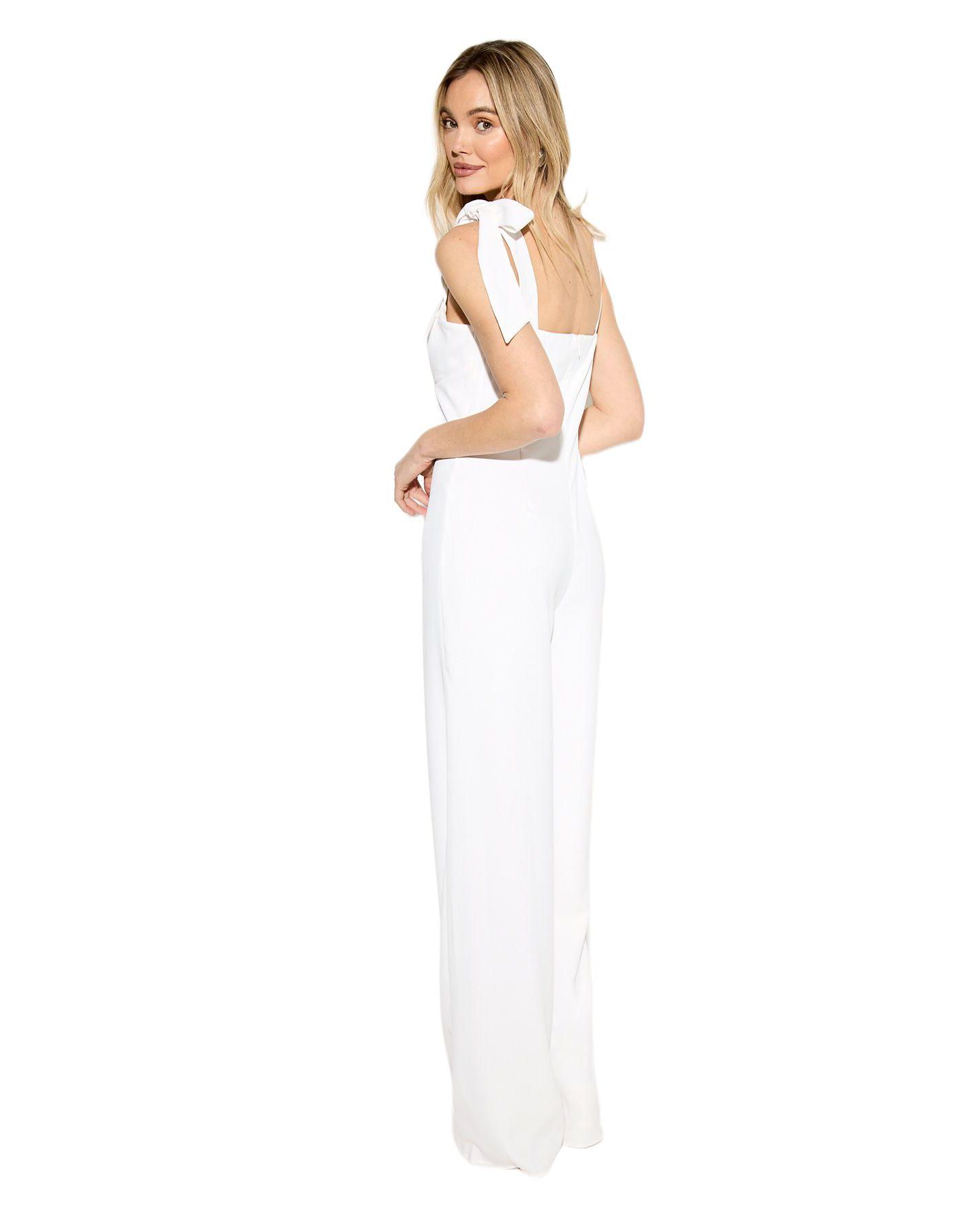 Женский комбинезон MissPap Bow Shoulder Wide Leg Jumpsuit, цвет: Белый — фото 3