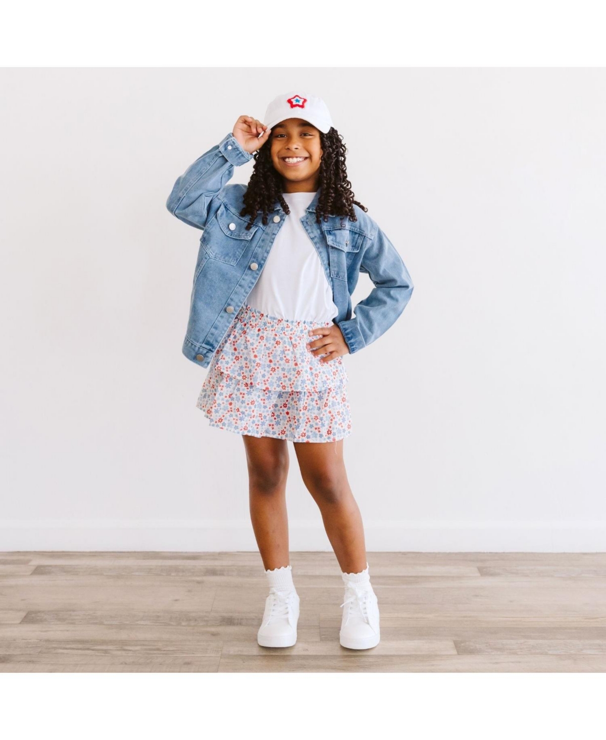 Sweet Wink Little Girls Stars and Stripes Patch Denim Jacket