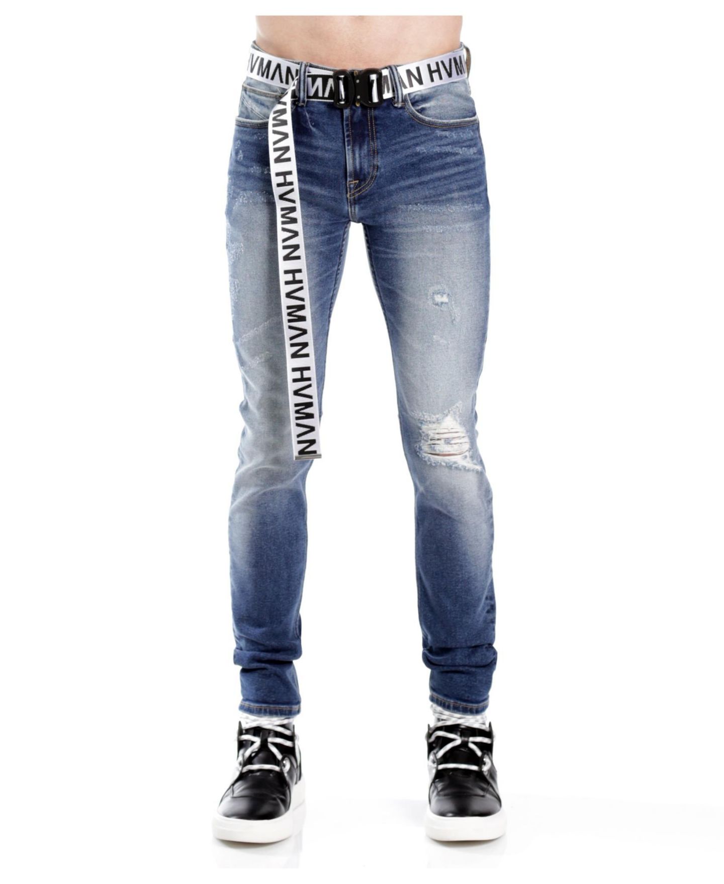 Мужские джинсы Hvman Chosen To Prevail x Cult Strat Super Skinny Fit Jeans with Belt Baltic — фото 1