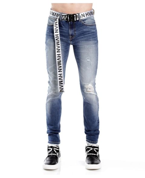 Мужские джинсы Hvman Chosen To Prevail x Cult Strat Super Skinny Fit Jeans with Belt Baltic