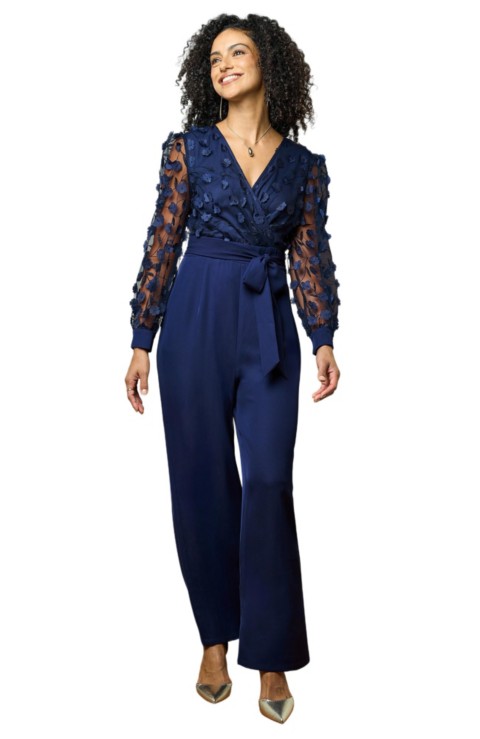 Женские Yumi Women's Sash Waist Floral Applique Wrap Jumpsuit