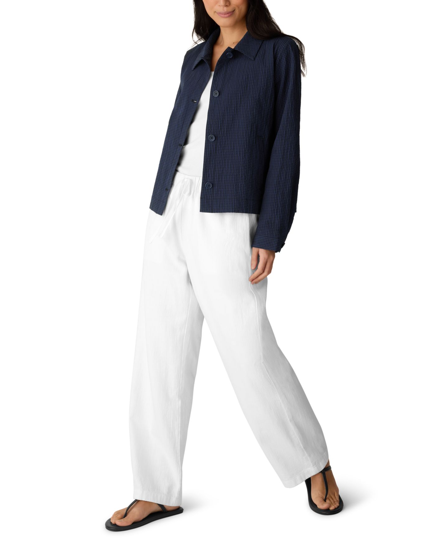 Женская куртка Eileen Fisher Cotton-Blend Classic Collar A-Line Jacket, Regular And Plus, цвет: Deep Dive — фото 2