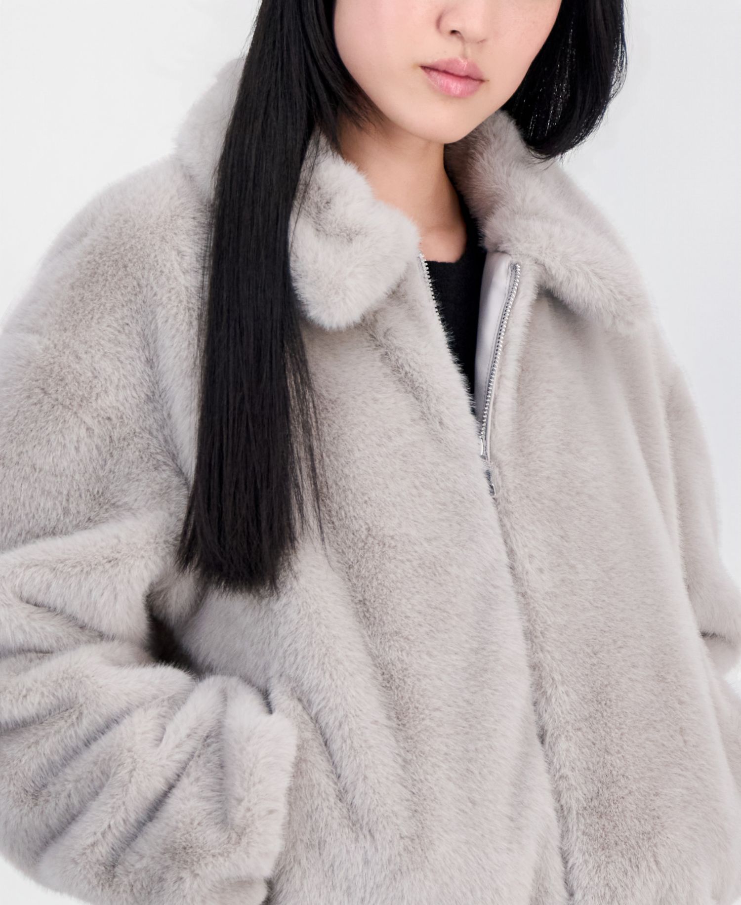 Women's Collared Faux-Fur Bomber Coat