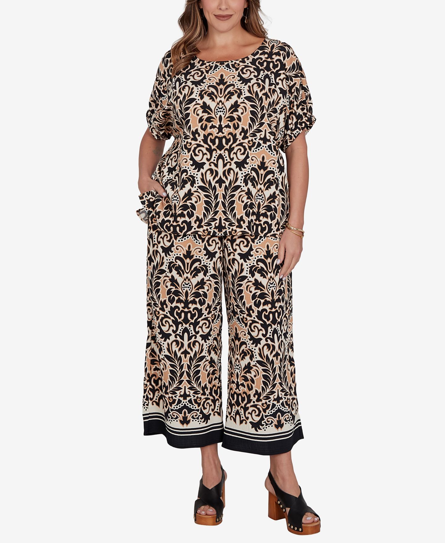 Женская футболка Ruby Rd. Plus Size Damask Textured, цвет: Чёрный разноцветный — фото 2
