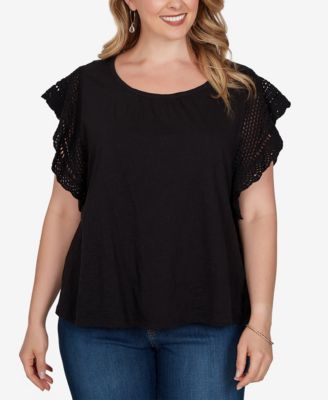 Plus Size Crochet-Sleeve Solid Cotton T-Shirt