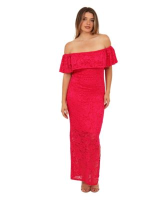 Women's Lace Off-the-Shoulder Side Slit Bodycon Maxi Dress