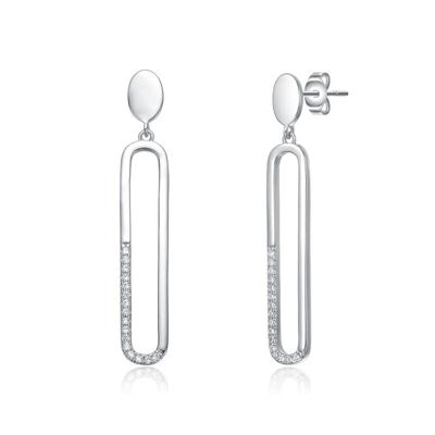 Modern Cubic Zirconia Pave Oval Statement Drop Earrings
