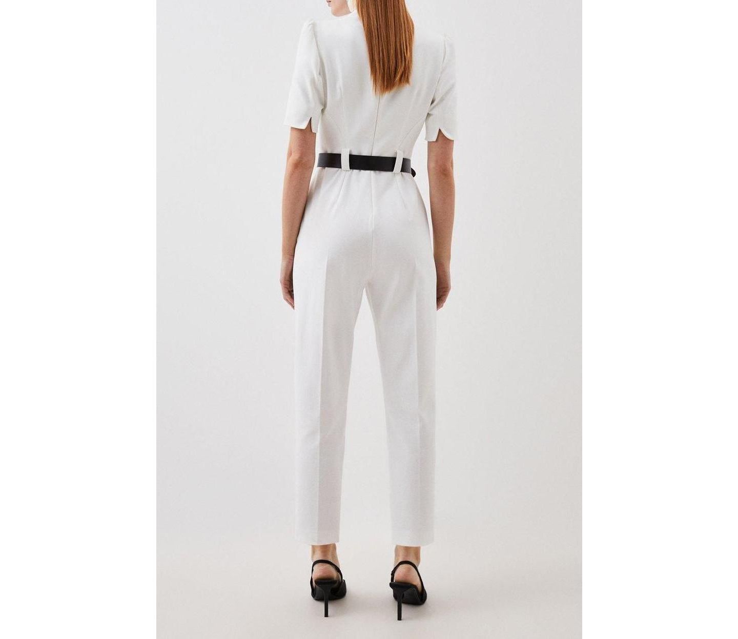 Женский комбинезон Karen Millen Structured Crepe Forever Belted Jumpsuit, цвет: Слоновая кость — фото 7