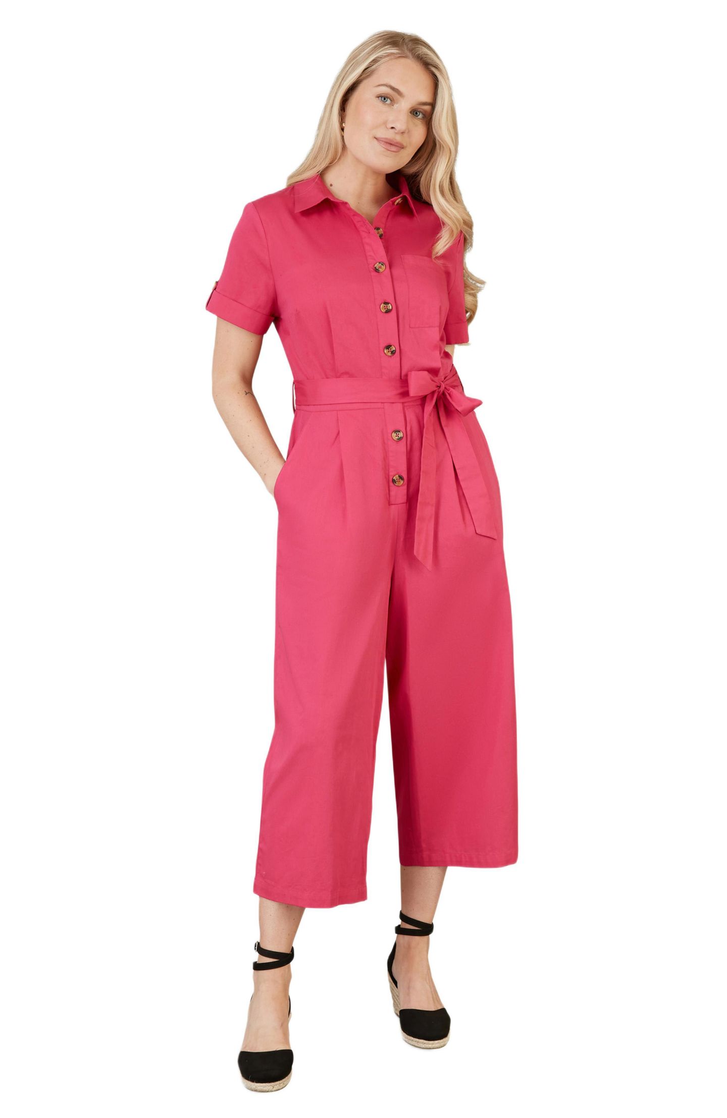 Женский комбинезон Yumi Button Up Utility Style Jumpsuit, цвет: Розовый — фото 1