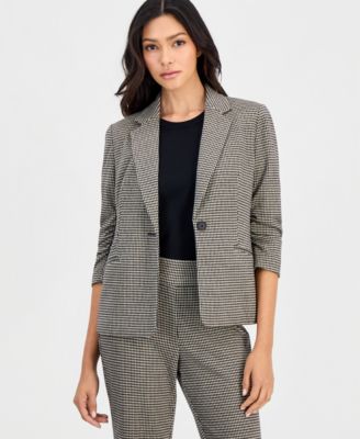 Petite Houndstooth Scrunch-Sleeve Blazer