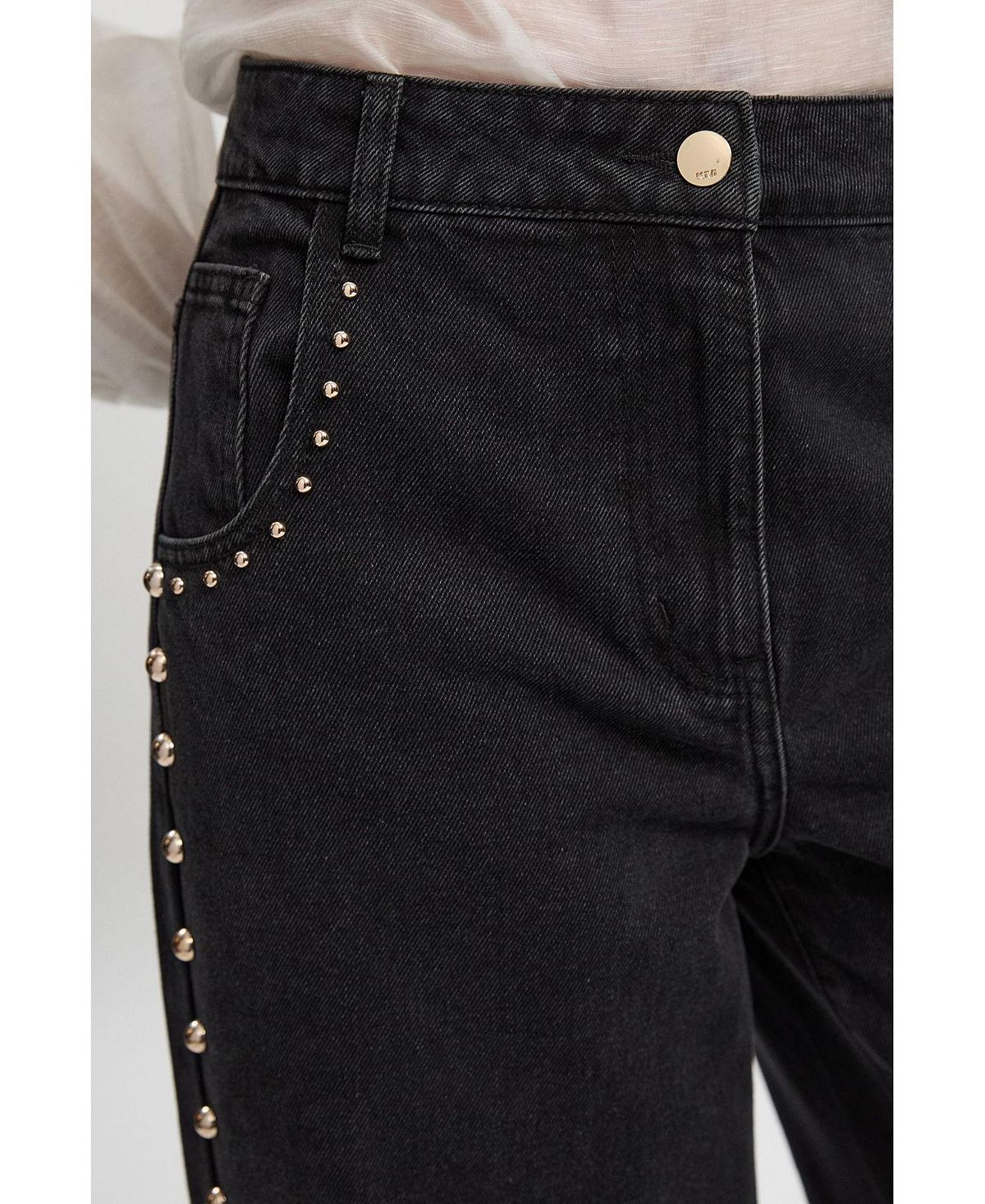 Karen Millen Women's Denim Studded Wide Leg Jeans view 4 — MAYCSS fashion products