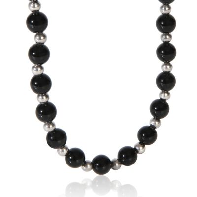Sterling Silver  Onyx and Silver Bead Necklace