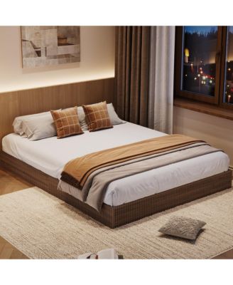 Wood Platform Bed Frame with Fluted Design, Low Profile Bed, Quiet Slat Support, Box Spring Not Needed