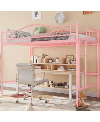 Metal Loft Bed with Ladder and Full Guardrails, Space-Saving Bed Frame with Under-Bed Clearance, No Box Spring Needed