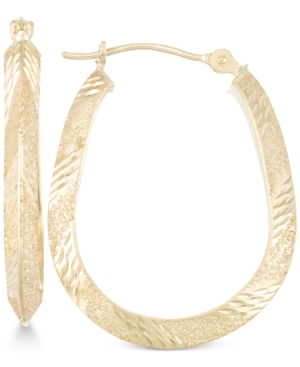 image of Patterned Pear-Shape Hoop Earrings in 10k Gold