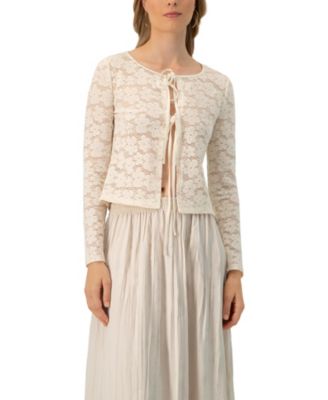 Women's Long Sleeve Knitted Lace Straight Blouse