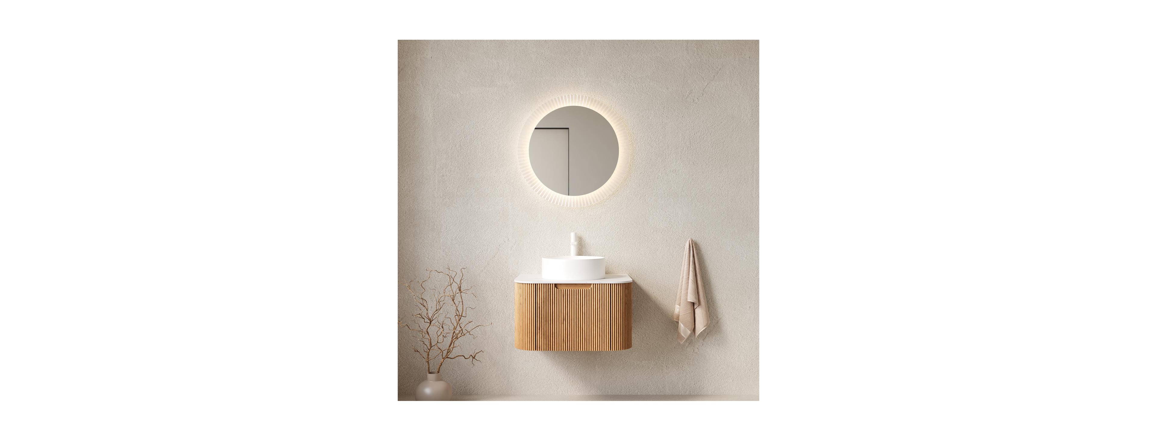 Sillysis Wall Mounted Bathroom Vanity with Sintered Stone Top, Ceramic Vessel Sink, 3D Wood Grain Drawer