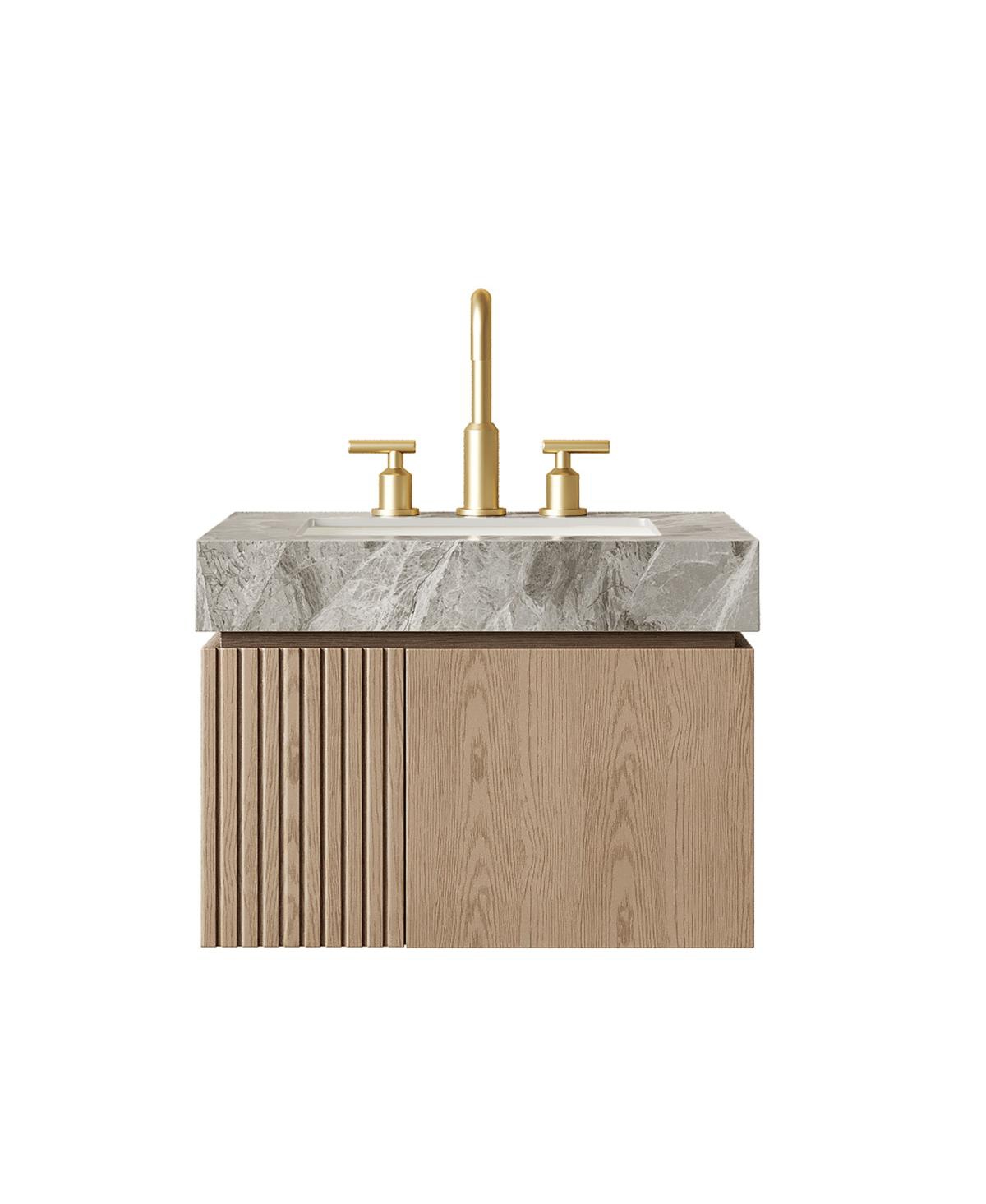 Sillysis Inches Wall Mount Bathroom Vanity with Sintered Stone Top, Ceramic Undermount Sink, Soft Close Storage Cabinet