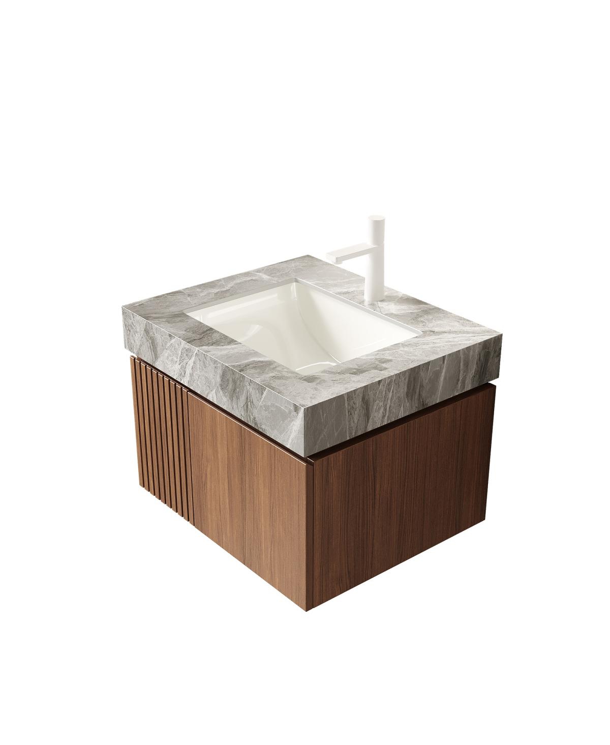 Sillysis Wall Mounted Bathroom Vanity, Luxury Sintered Stone Countertop, Undermount Ceramic Sink, Soft Close Storage Cabinet