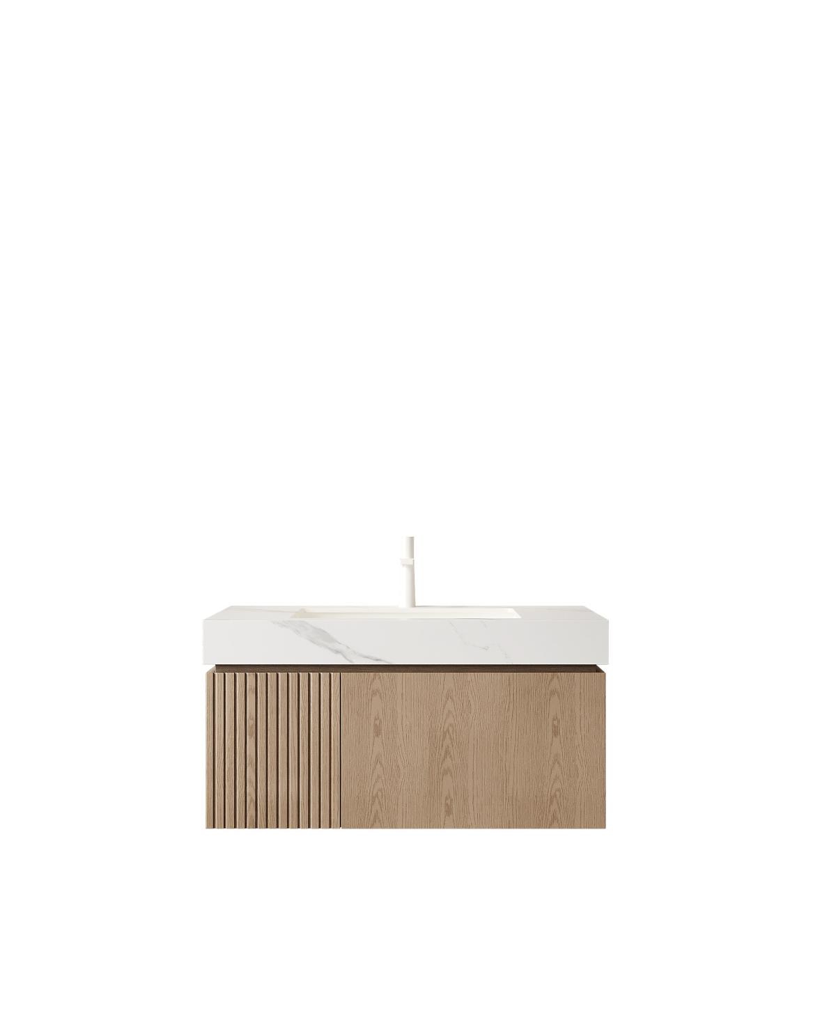 Sillysis Wall Mounted Bathroom Vanity, Sintered Stone Top, Carrara Ceramic Sink, Soft Close Cabinet