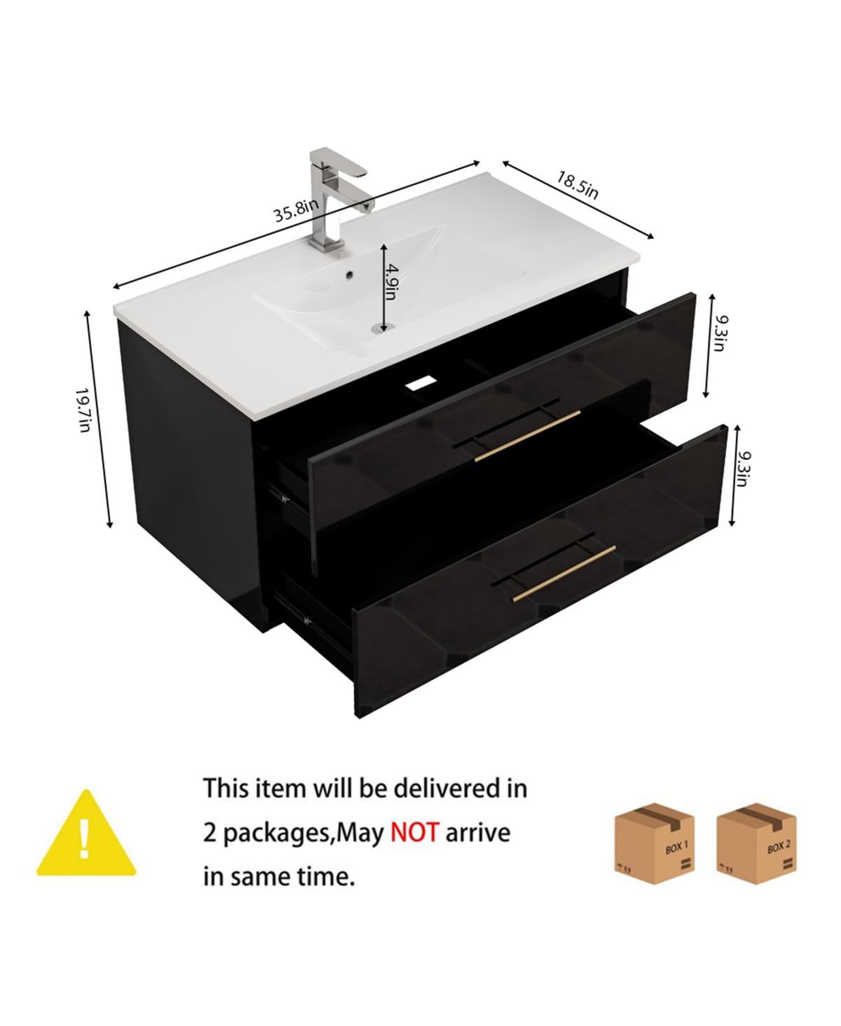 Sillysis Wall Mounted Bathroom Vanity with Ceramic Sink, Double Drawers