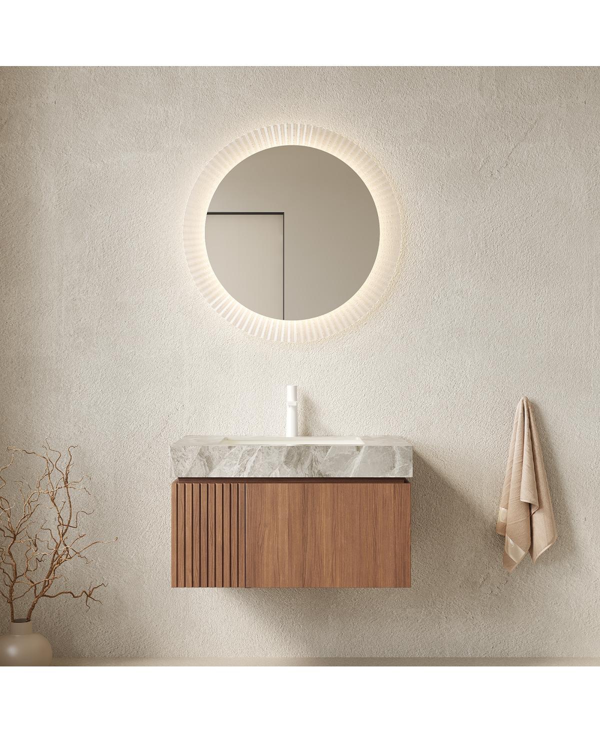 Sillysis Wall Mounted Bathroom Vanity, Luxury Sintered Stone Countertop, Undermount Ceramic Sink, Soft Close Storage Cabinet