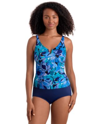 Women's Solid Black V-Wired Shirred Tankini Swimsuit Top