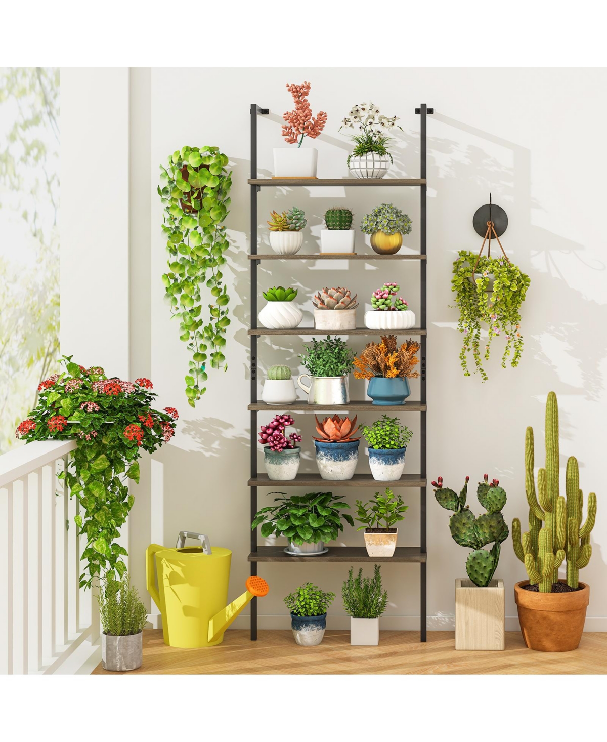 Gymax 2 Piece 6 tier Ladder Shelf 72 Inches Industrial Wall Mounted Bookshelf