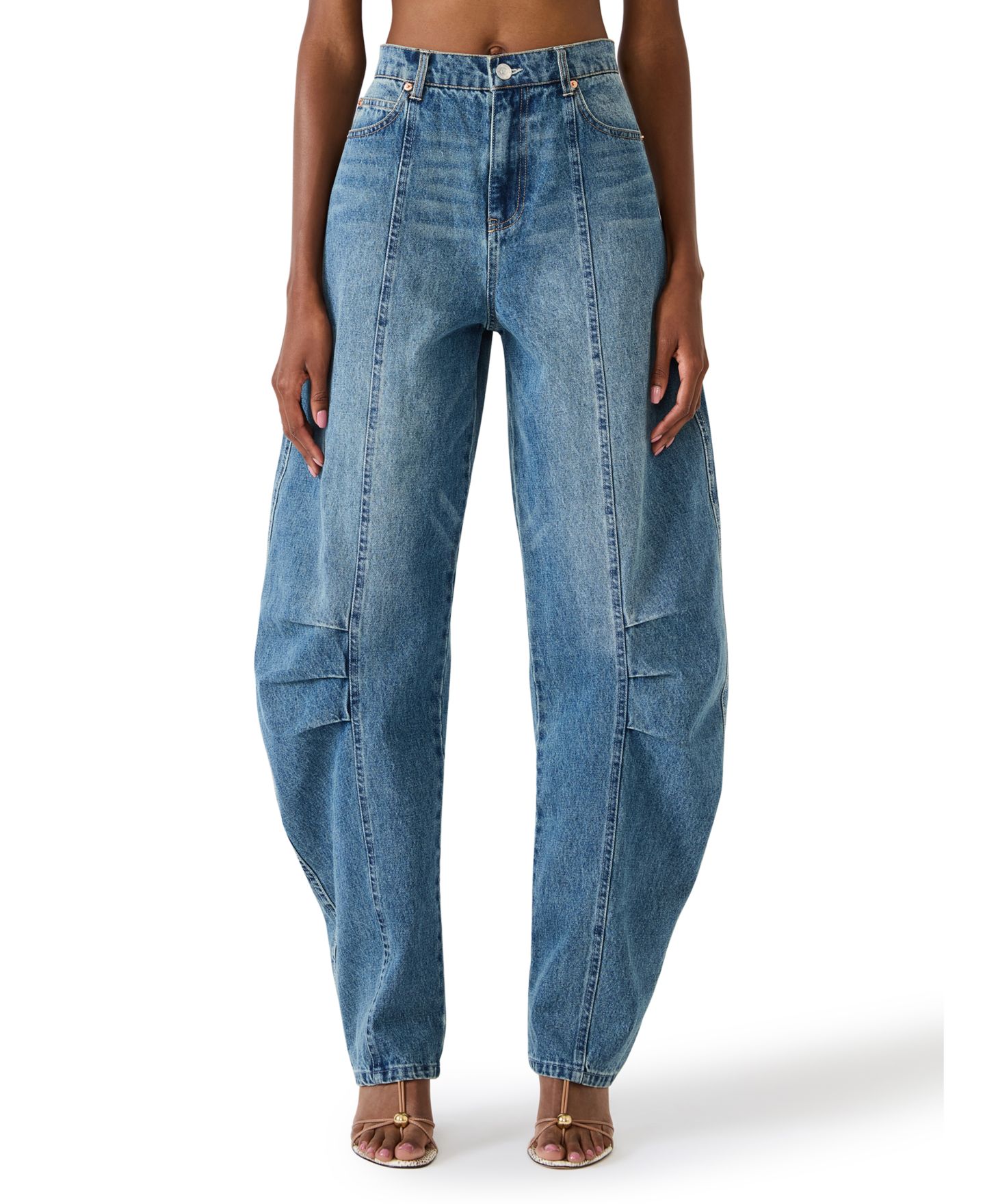 Женские джинсы Steve Madden Austin Loose-Barrel Ankle, цвет: Синий меланжевый — фото 1
