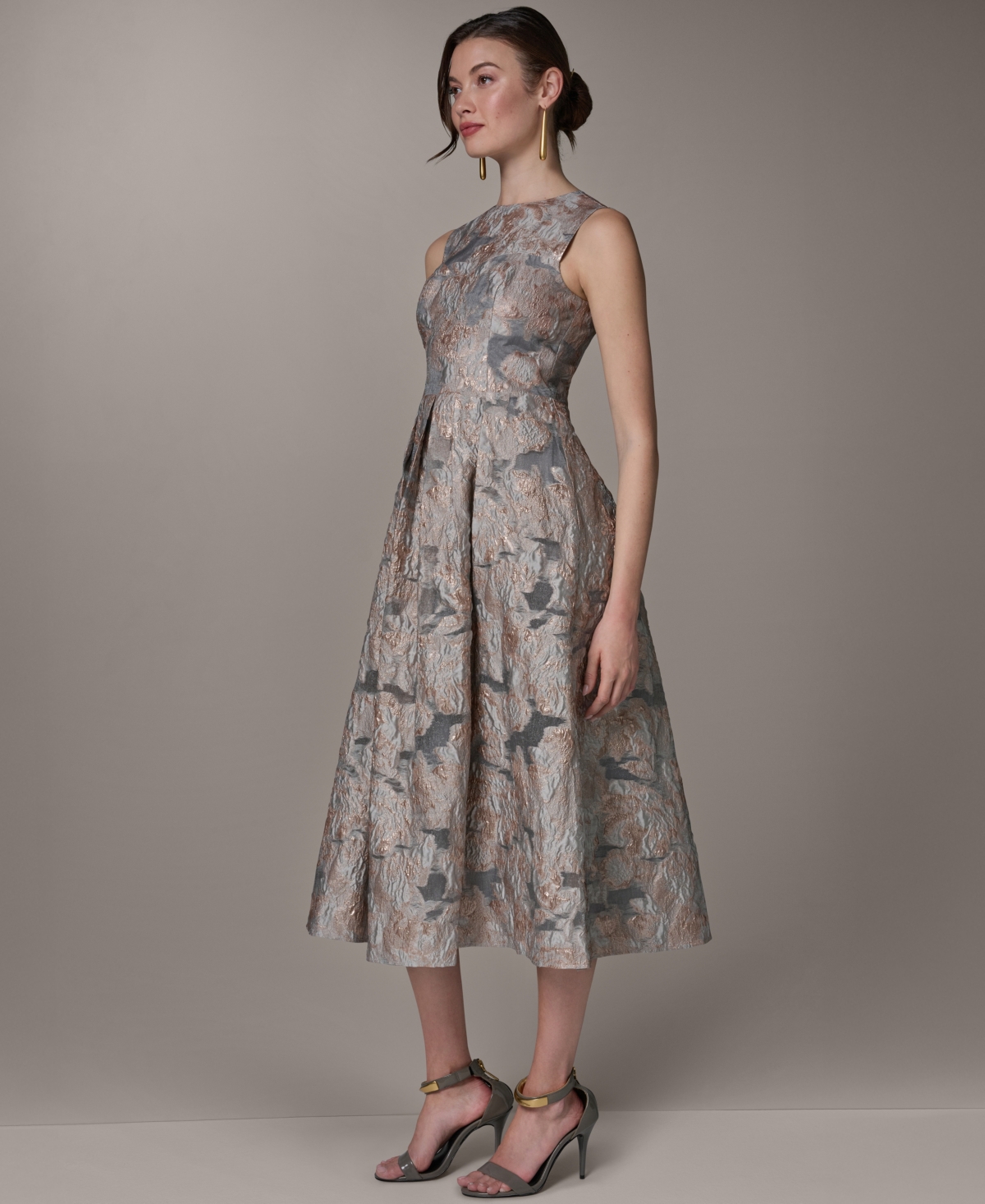 Donna Karan New York Women's Jacquard Crew Neck Midi Fit & Flare Dress