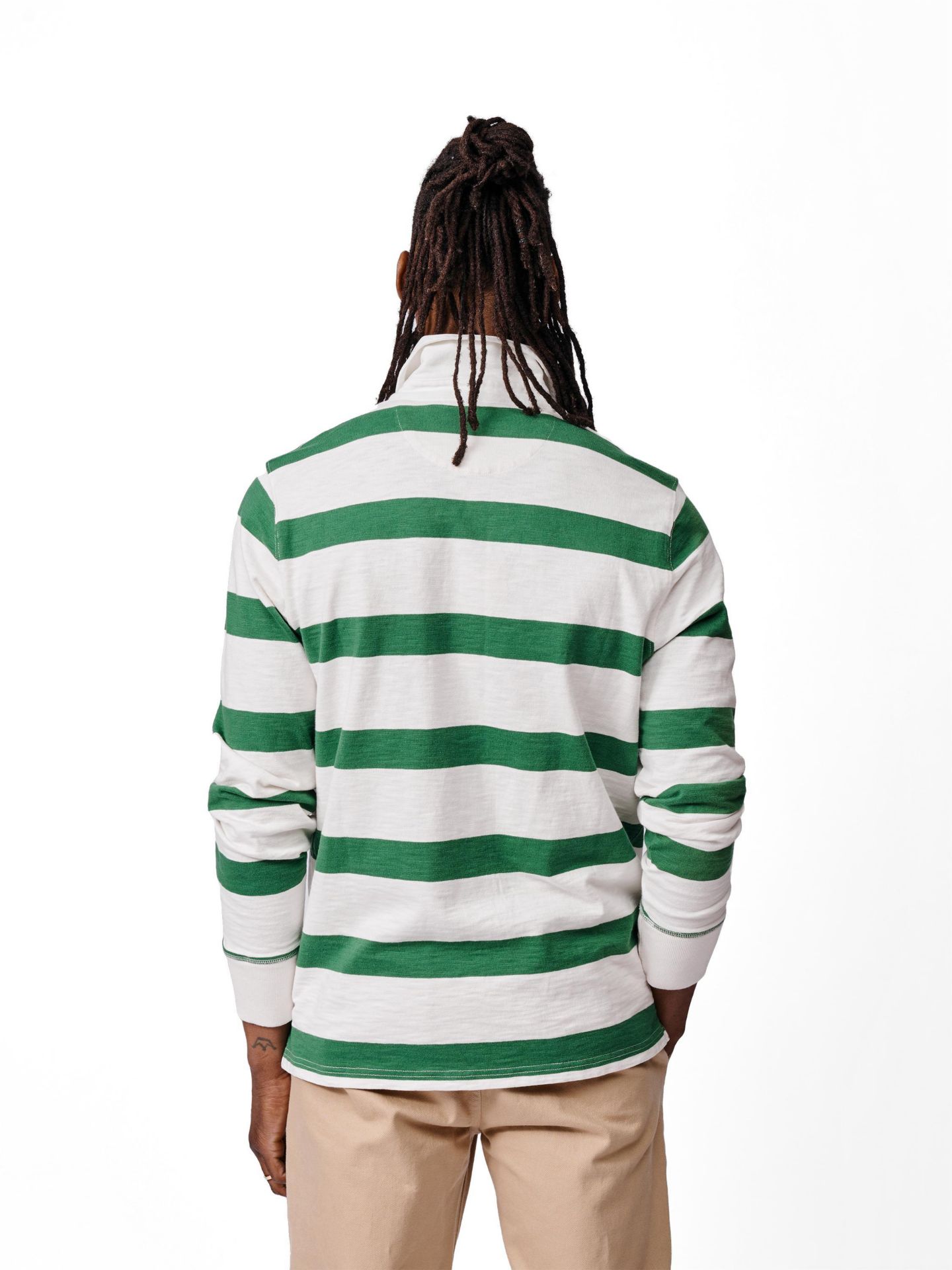 Мужская рубашка Aubin Irnham Long Sleeve Rugby Shirt, цвет: Зелёный / Экрю — фото 3