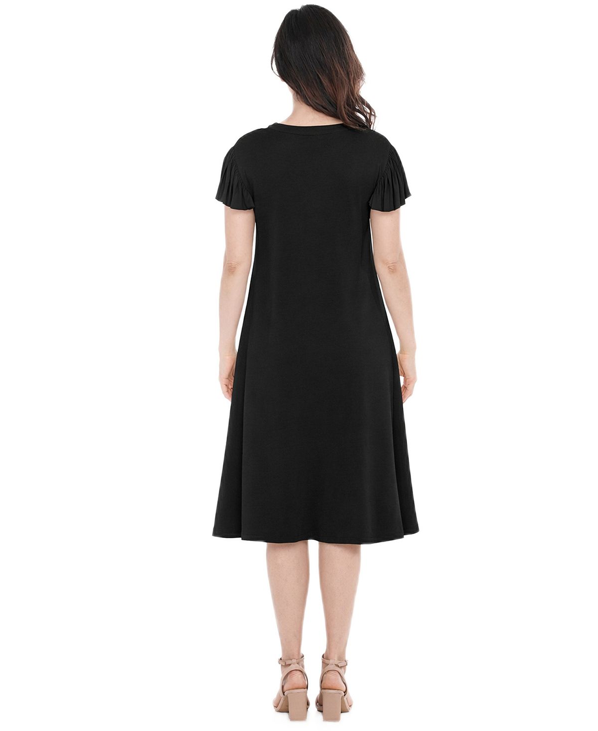 White Mark Women's Flutter-Sleeve Tie-Neck Maternity Dress view 5 — MAYCSS fashion products