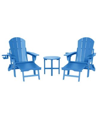 3-Piece Outdoor Folding Adjustable Adirondack Chair with Cup Holder and Hideaway Ottoman and 18" Side Table