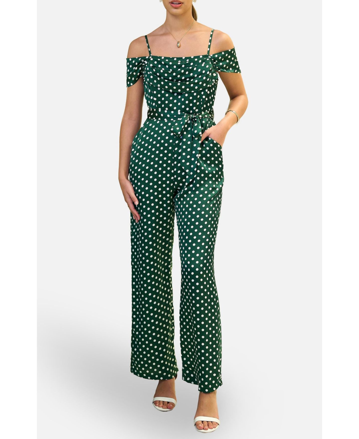 Женский комбинезон Yumi Spot Bardot Jumpsuit, цвет: Зелёный — фото 7